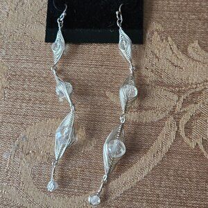 NWOT 1980s Sterling Silver and Crystal Dangle Earrings
